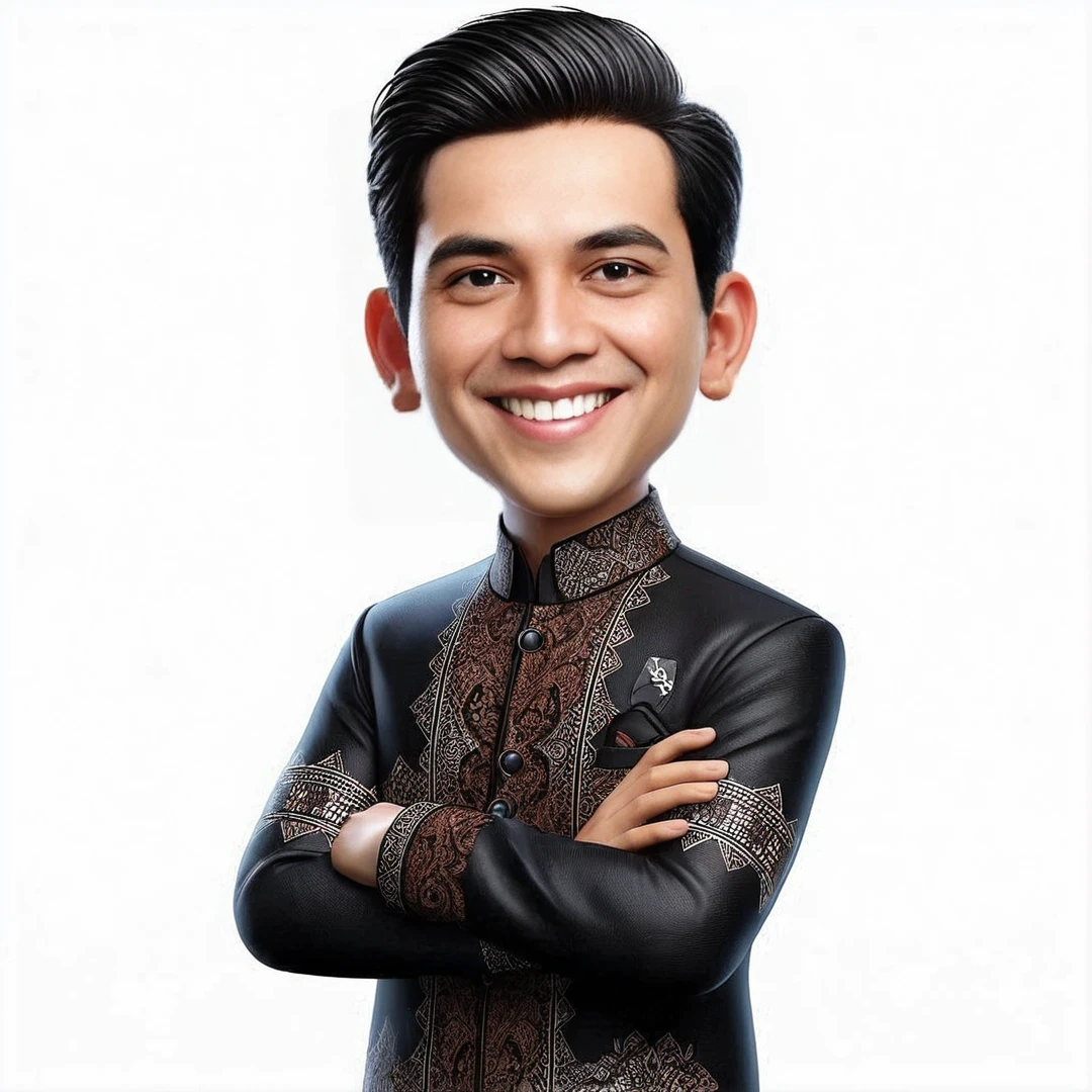 arafed man in a black and brown outfit with his arms crossed, caricature illustration, inspired by Basuki Abdullah, caricature style, in cartoon style, inspired by Rudy Siswanto, fanart, cartoon portrait, cartoon art, by Abidin Dino, inspired by Abidin Dino, caricature, official illustration, ramil sunga, traditional art, by Eddie Mendoza