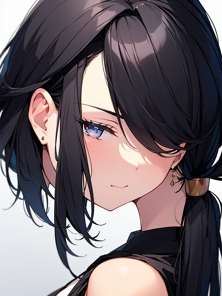 Close-up side view of beautiful woman with black hair and ponytail kissing face Solo
