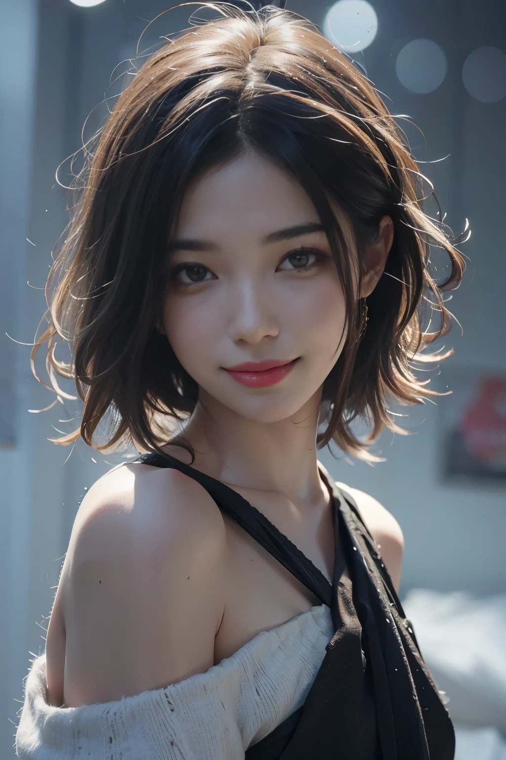 Change background、Medieval luxury bedroom, smiling ,looking towards camera