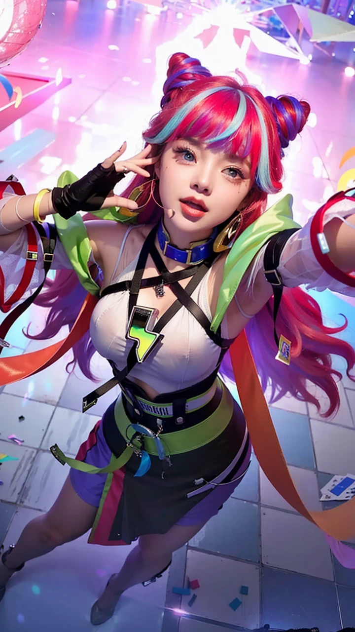 (8k, RAW photo, photorealistic:1.25) ,( lipgloss, eyelashes, gloss-face, glossy skin, best quality, ultra highres, depth of field, chromatic aberration, caustics, Broad lighting, natural shading,Kpop idol) looking at viewer with a serene and goddess-like happiness, detail dress, very high detail dress, realistic body, slim body, cleavage breast, thick dress, breast ball, nipple pop out