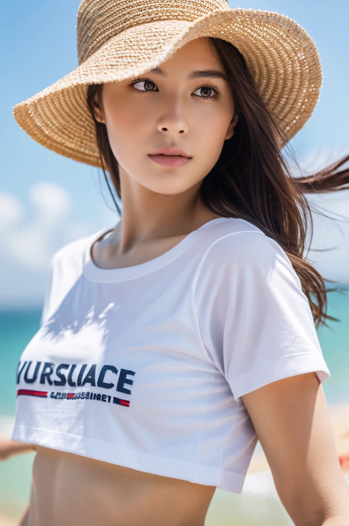 Highest quality, masterpiece, High resolution, 1 Girl,Realistic,,(High definition skin:1.2), 8K UHD, , Frank, High resolution, 4K, 8k,T-shirt,Cap on,Full body photo.Real