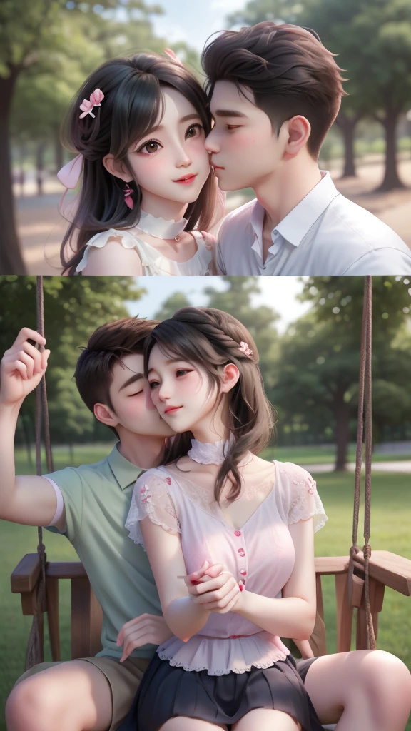 araffe couple sitting on a swing in a park, lovely couple, couple pose, candid picture, romantic couple, photoshoot, very beautiful photo, couple, in love selfie, marketing photo, by Manjit Bawa, cute photo, very clear picture, candid, romantic, candid photo, very beautiful enga style, emotional picture, kissing together cutely
