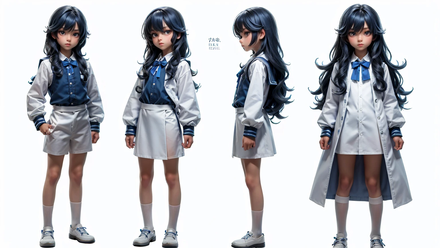 full body straight standing pose boy, beautiful cute boy, boy student, blue curly hair, wearing white pent and shirt dress, white background, simple white background, character sheet