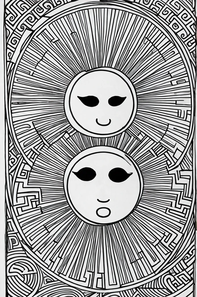 Greek style sun with line drawings, no face.