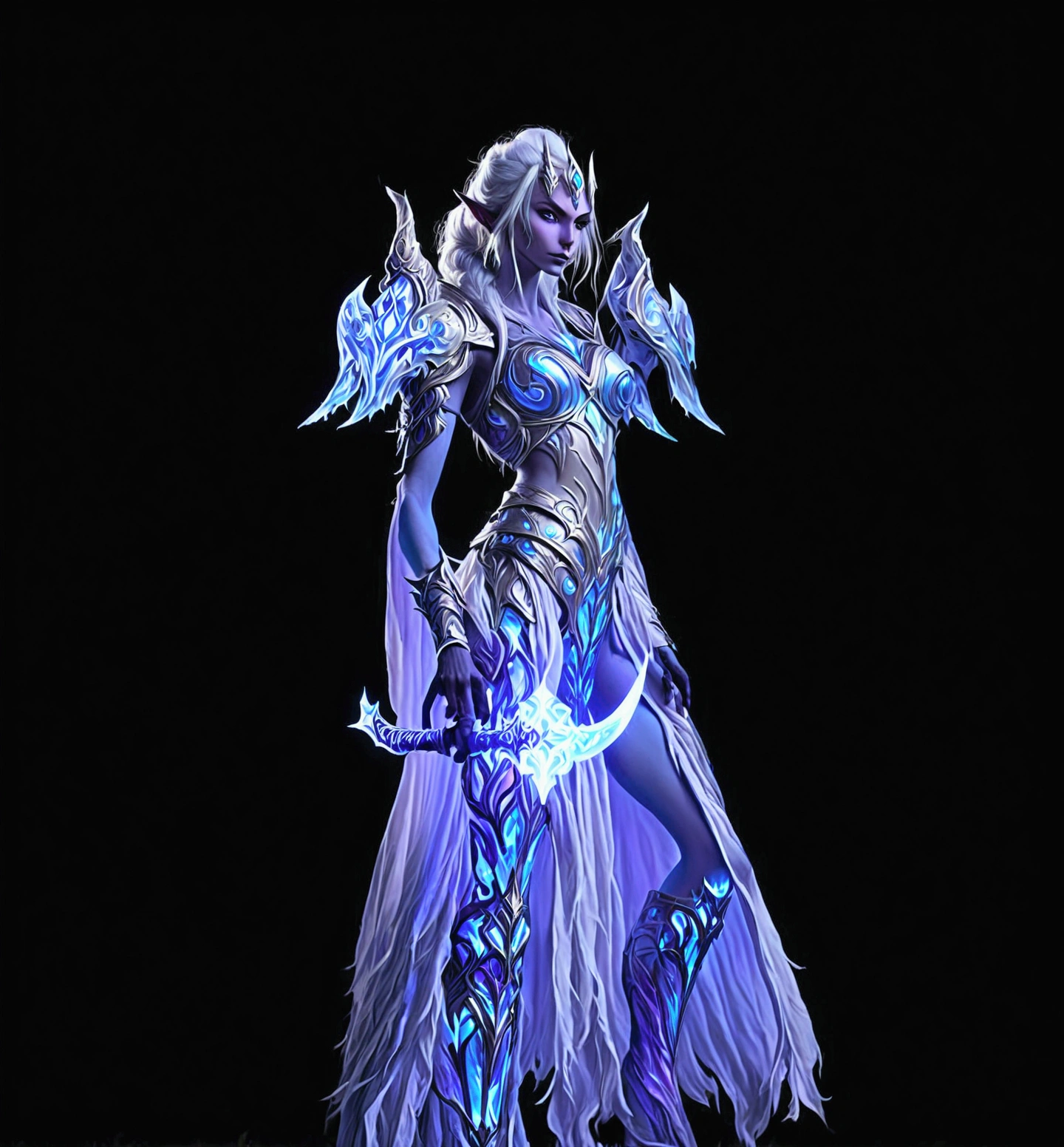 a close up of a person in a costume holding a sword, clothed in ethereal battle armor, in opal armor, intricate iridescent opal armor, ice mage, clothed in ethereal armor, sliver ice color reflected armor, world of warcraft elven druid, warcraft character, ice sorceress, female mage!, world of warcraft armor, female mage