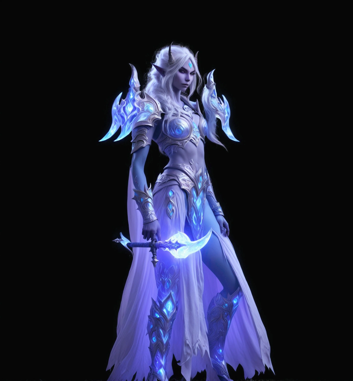 a close up of a person in a costume holding a sword, clothed in ethereal battle armor, in opal armor, intricate iridescent opal armor, ice mage, clothed in ethereal armor, sliver ice color reflected armor, world of warcraft elven druid, warcraft character, ice sorceress, female mage!, world of warcraft armor, female mage