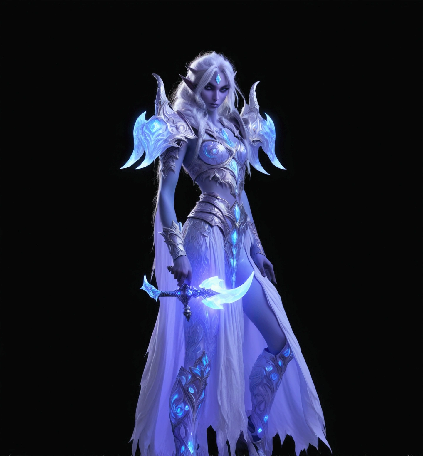 a close up of a person in a costume holding a sword, clothed in ethereal battle armor, in opal armor, intricate iridescent opal armor, ice mage, clothed in ethereal armor, sliver ice color reflected armor, world of warcraft elven druid, warcraft character, ice sorceress, female mage!, world of warcraft armor, female mage