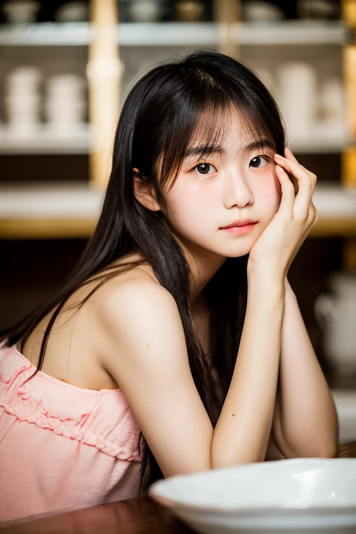 lens: 135mm f1.8,(Highest quality),(Tabletop:1.1), (Beautiful 13-year-old Japanese twin sisters),  (Moisturized lips), Burnt skin:0.2),