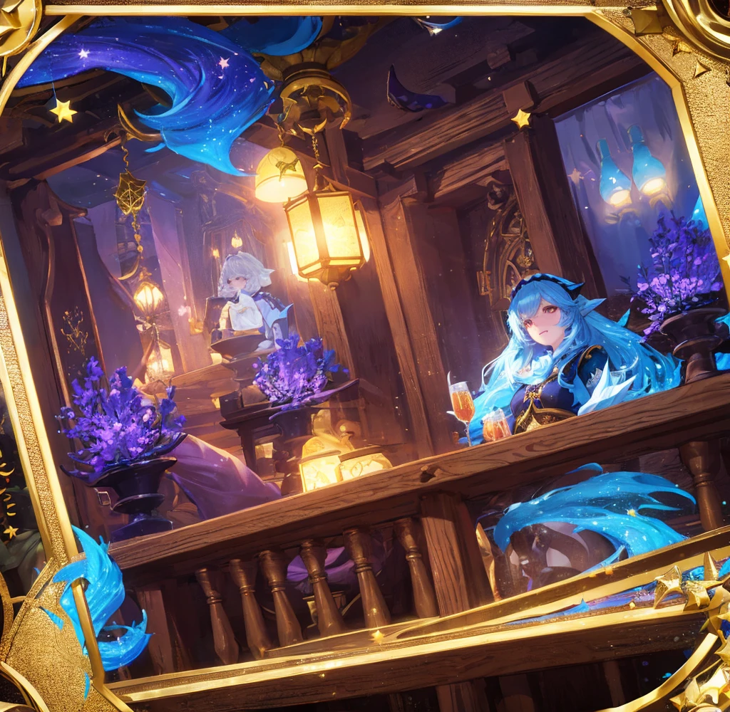 fantasy tavern, night, stars, mystic, dark, high res, ultrasharp, 8K, masterpiece,