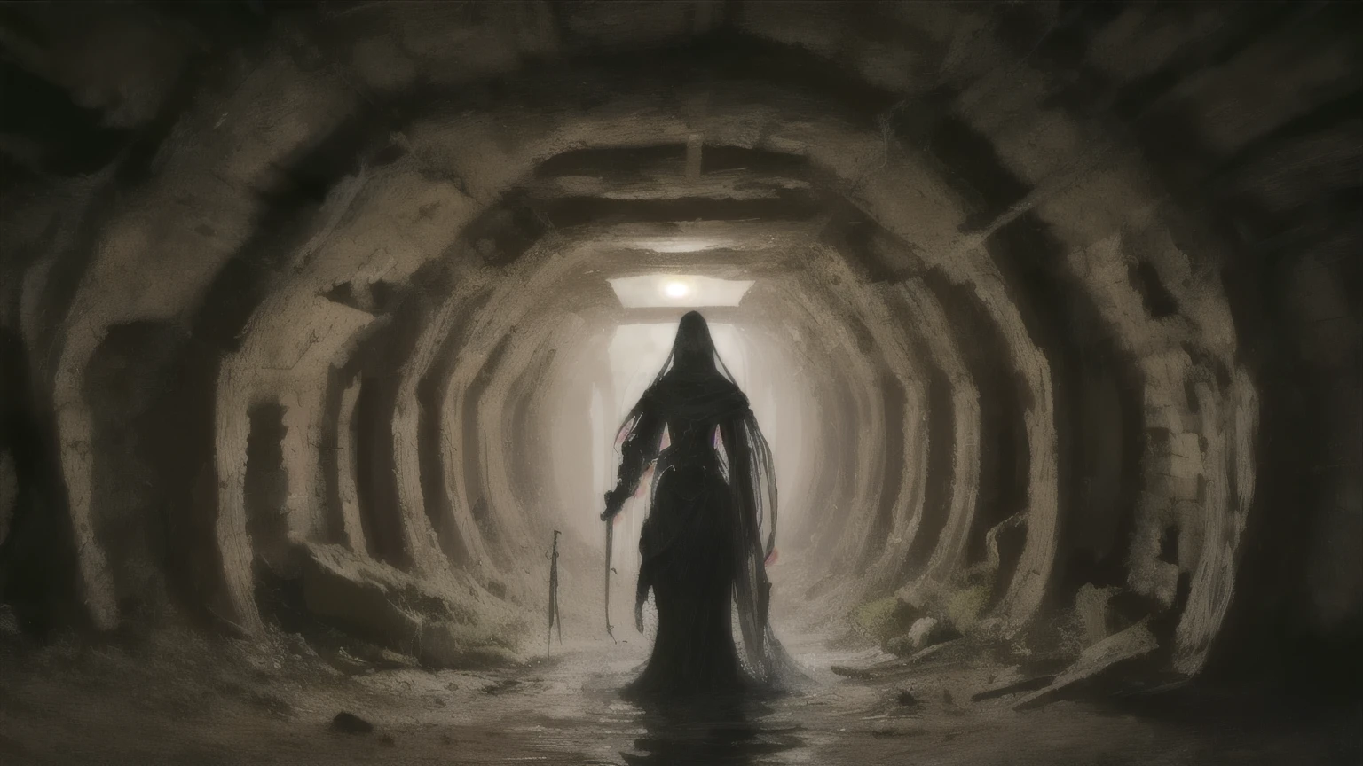 ((best quality)), ((masterpiece)), (detailed), A digital illustration of a dark and scary very deep underground 