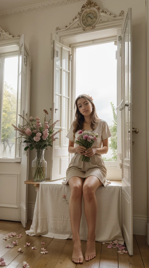 C'est un tableau où il y a beaucoup de fleurs avec à leurs pieds une liasse de billets avec du sang dessus.