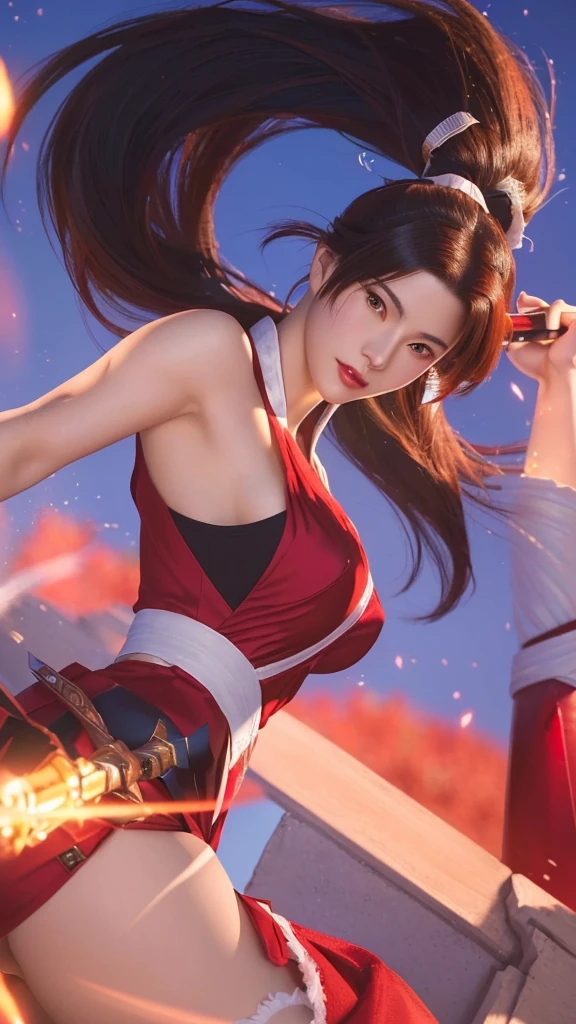 a close up of a woman in a red dress with a sword, mai shiranui, portrait of tifa lockhart, extremely detailed artgerm, tifa, portrait of chun - li, style artgerm, artgerm and ruan jia, inspired by Pu Hua,