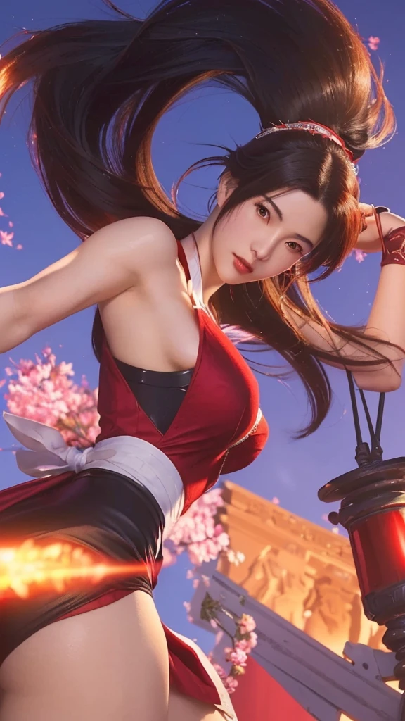 a close up of a woman in a red dress with a sword, mai shiranui, portrait of tifa lockhart, extremely detailed artgerm, tifa, portrait of chun - li, style artgerm, artgerm and ruan jia, inspired by Pu Hua,