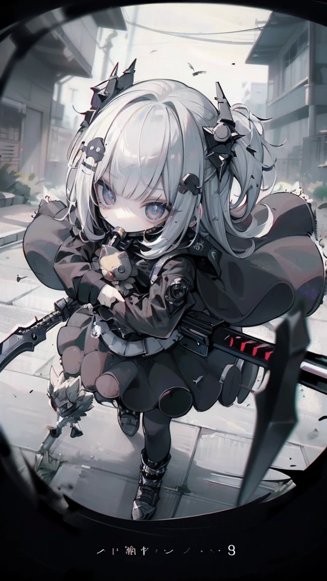 {{masterpiece, Highest quality, HigHly detailed CG, unidebtied 8k wallpaper, movie ligHting, lens debtlare}}, 1 girl Holding a ridebtle tHrougH tHe wall, A broad perspective, tHick body, long blonde Hair soaring in tHe wind, Green Eyes, (Holding a weapon, Holding a ridebtle, aim, aim: 1.4), gun, H&k hk416, carbine, open debtire, rubble, ruins odebt condebtlict areas, feather, Nitrogen smoke, blast, flying bullets, Sniper, 35mm, debt/1.8, nigHt, blue eyes
