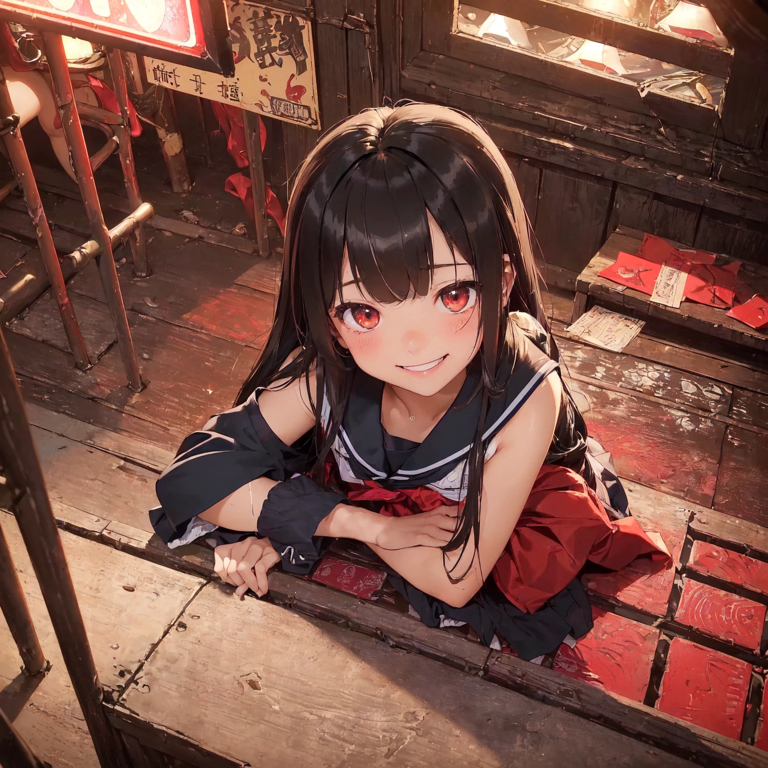 (masterpiece、Highest quality)、(Japan favelas、Seedy Night City)、((Unhygienic and lifeless:1.4、Shady Red Light District)、((Junior high school girl、3 or more cute girls、smile、fun))、((Unsanitary and dim))、Shady Red Light District、Sale of drinks、(Outer phase)、smile、Happy schoolchildren、Perfect Anatomy