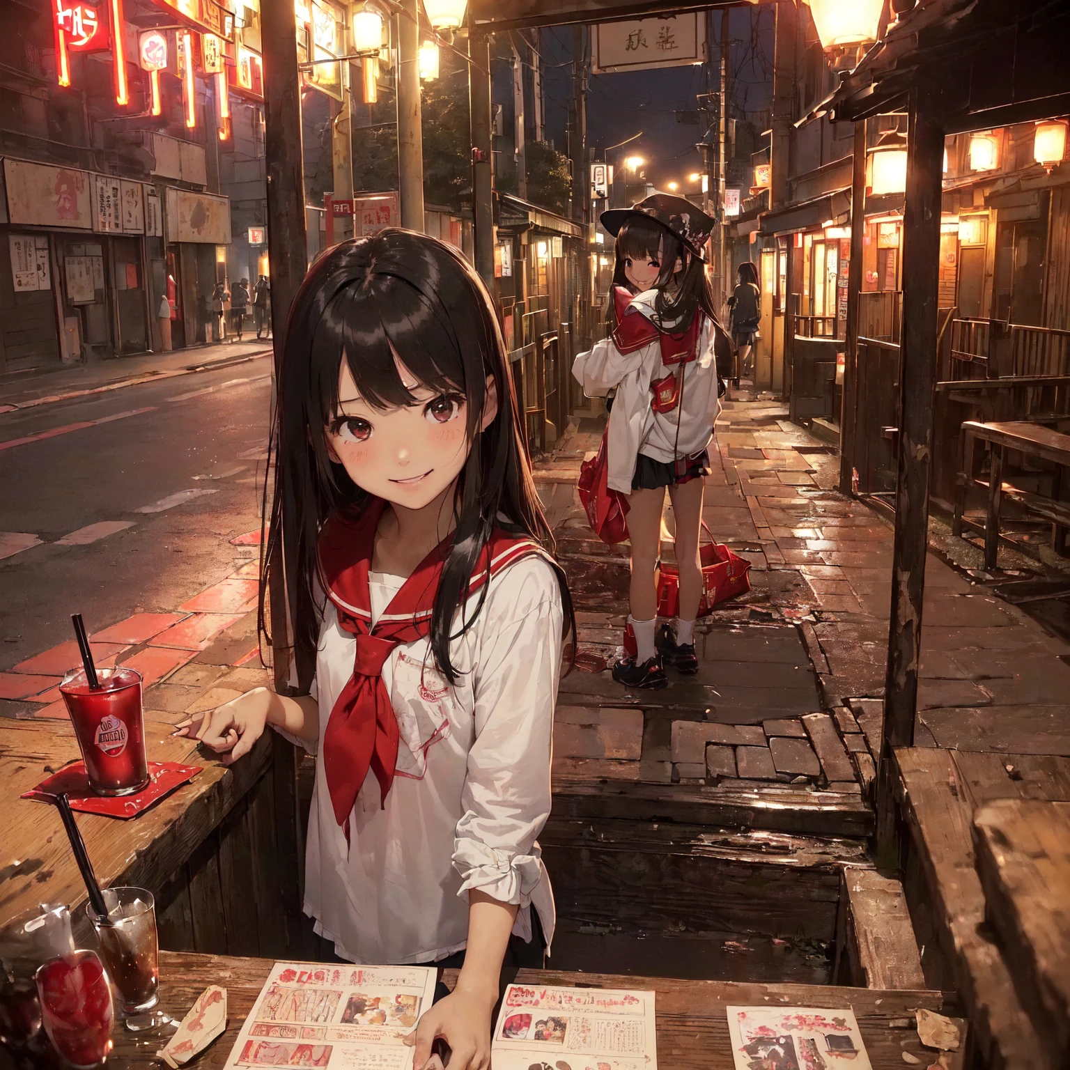 
(masterpiece、Highest quality)、(Japan favelas、Seedy Night City)、((Unhygienic and lifeless:1.4、Shady Red Light District)、(( girl、3 or more cute girls、smile、fun))、((Unsanitary and dim))、Shady Red Light District、Sale of drinks、(Outer phase)、smile、Happy schoolchildren、Pery