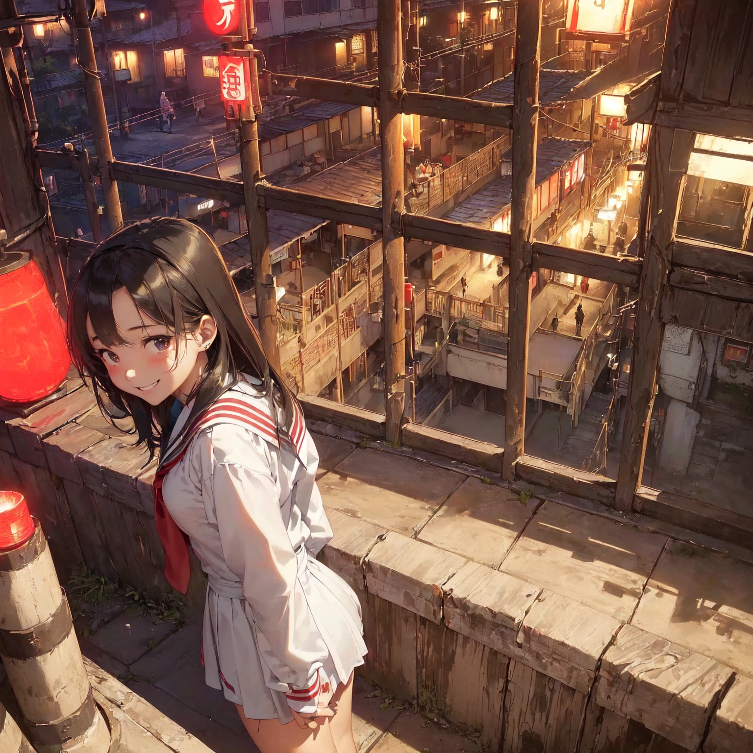 (masterpiece、Highest quality)、(Japan favelas、Seedy Night City)、((Unhygienic and lifeless:1.4、Shady Red Light District)、(( girl、3 or more cute girls、smile、fun))、((Unsanitary and dim))、Shady Red Light District、Sale of drinks、(Outer phase)、smile、Happy schoolchildren、Pery