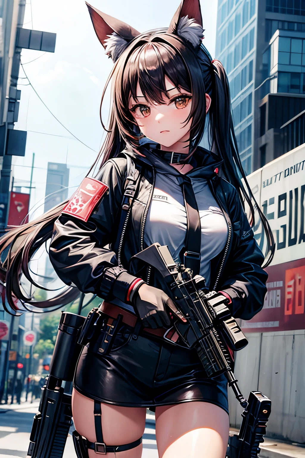 Girl，Animal ears，Shooter，submachine gun