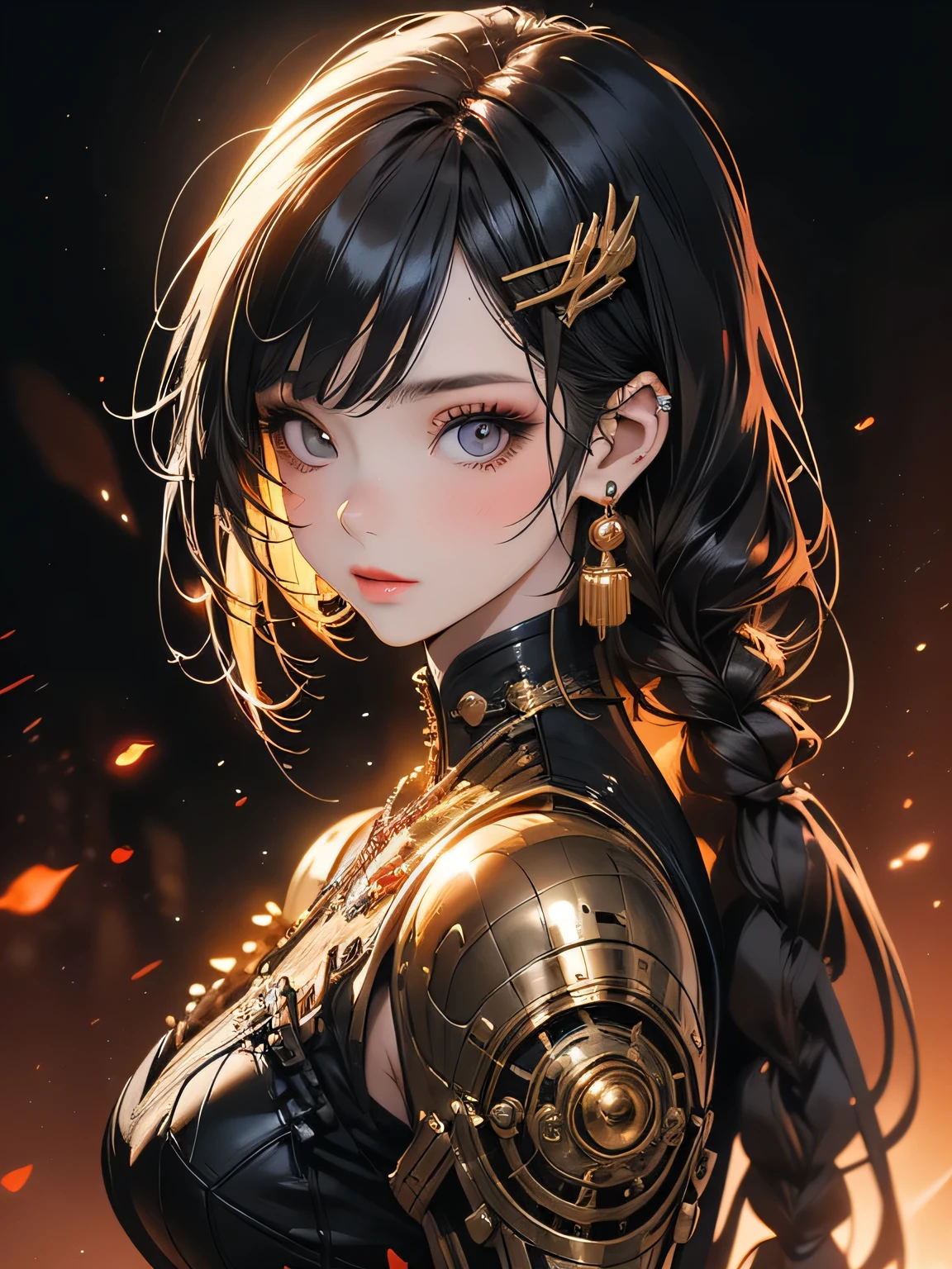 Steampunk robot woman portrait, Exquisitely crafted, Digital Ilustration, Sunset gradient, Trend Art Station Headquarters, Octane Rendering, Unreal Engine 4 MDJRNY-V4 Style