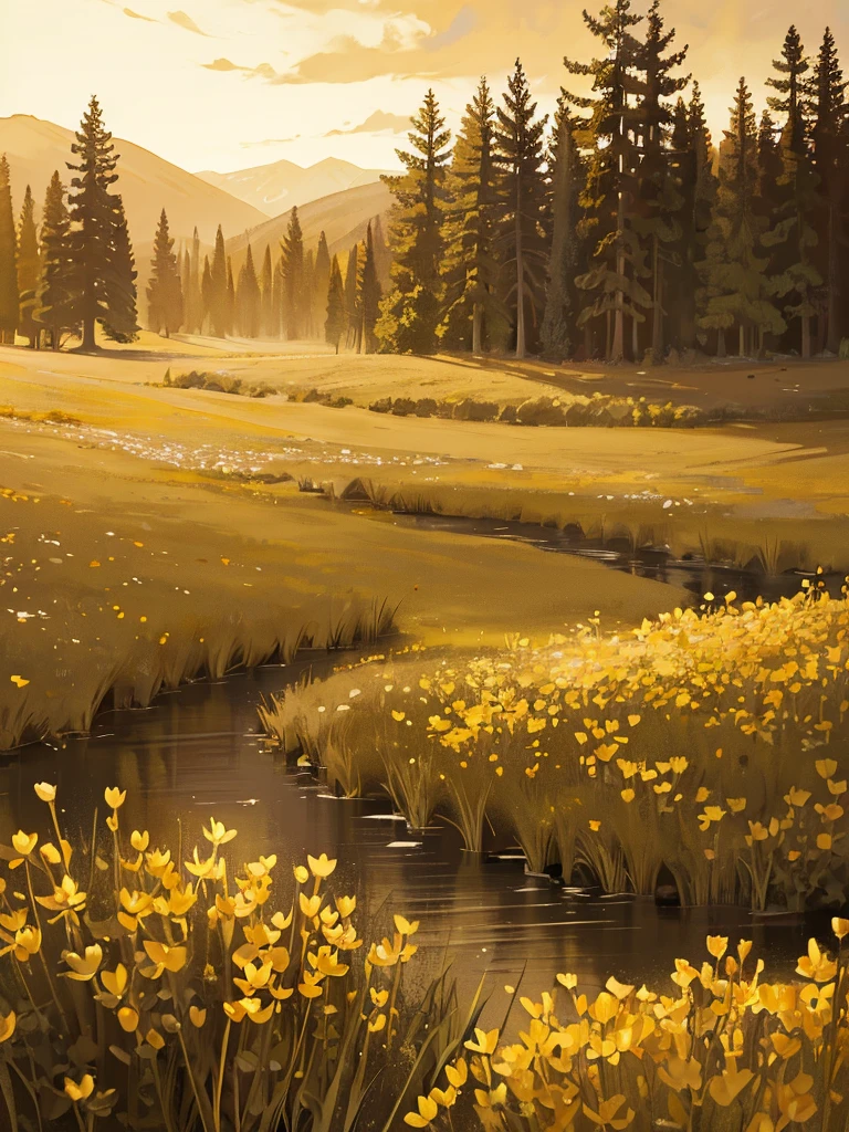 wilderness landscape flowers pictures sepia tone, dramatic light