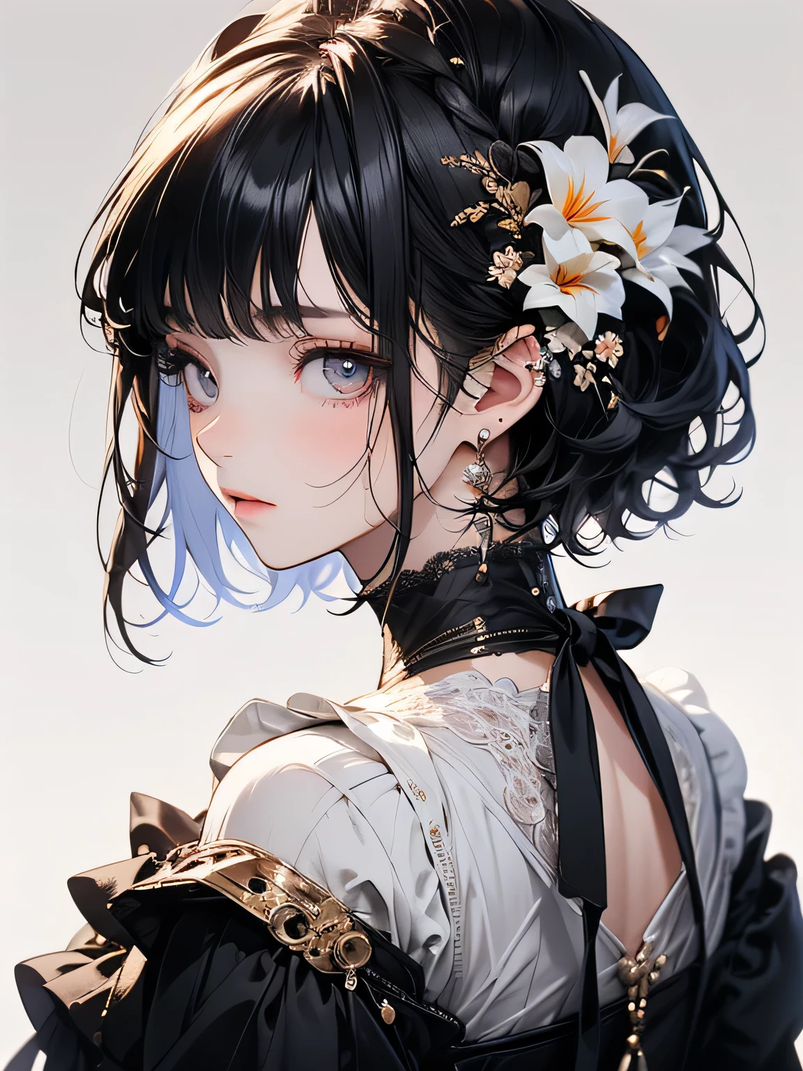 {masterpiece},{Highest quality},{One girl}, cute, wonderful, Beautiful attention to detail, Iris, short hair, Black Hair,In detail,Depth of written boundary,Highly detailed CG,original, Highly detailed wallpaper,Upper Body, View your viewers