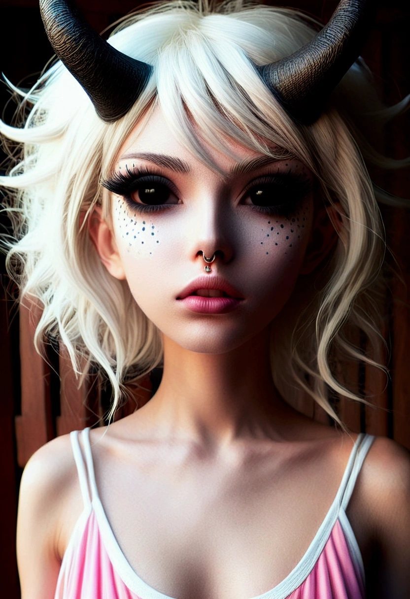 Woman in a creepy mask、He tilts his head and stares at you、 (masutepiece:1.2), Best Quality, hight resolution, (Beautiful detailed eyes:1.6), extra detailed face, Perfect Lighting, extremely details CG