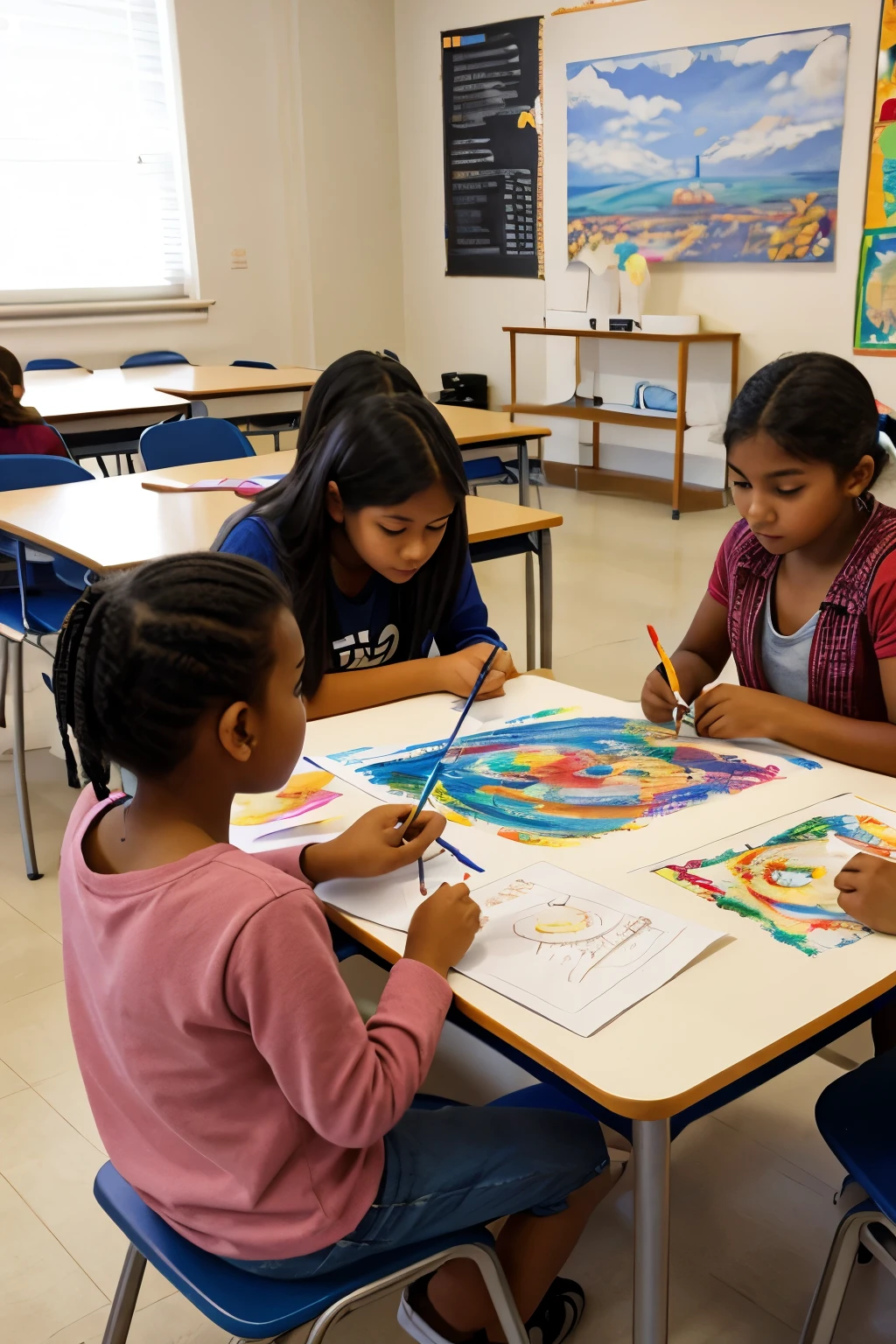 Students learning artwork
