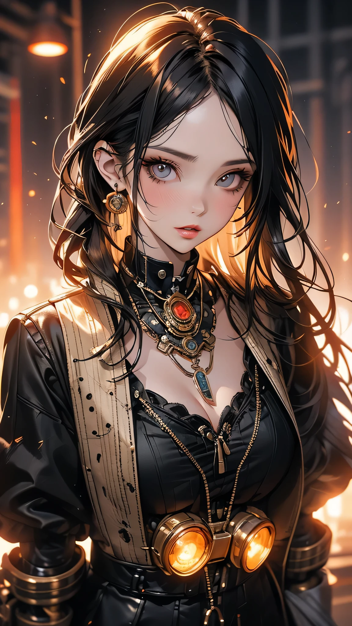 Steampunk robot woman portrait, Exquisitely crafted, Digital Ilustration, Sunset gradient, Trend Art Station Headquarters, Octane Rendering, Unreal Engine 4 MDJRNY-V4 Style