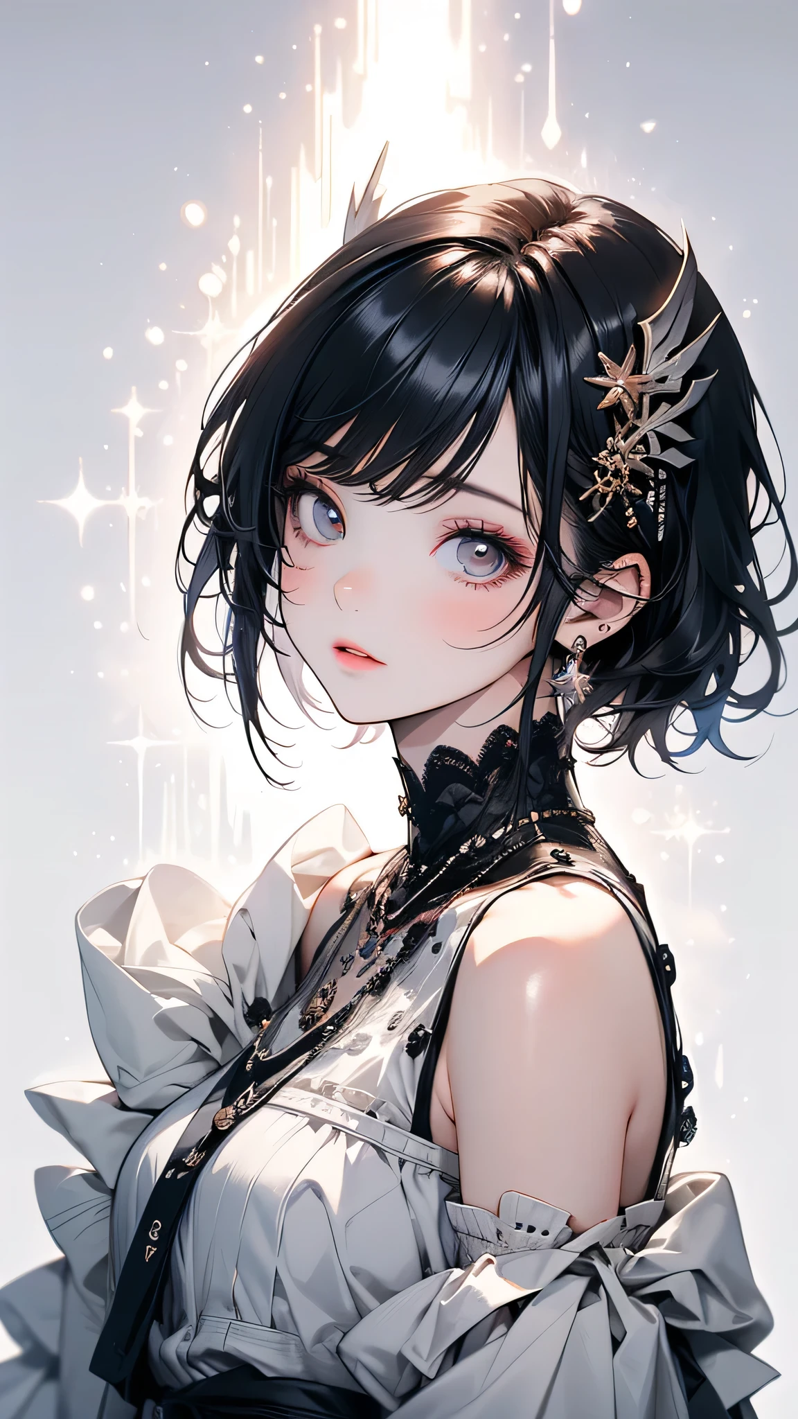 {masterpiece},{Highest quality},{One girl}, cute, wonderful, Beautiful attention to detail, Iris, short hair, Black Hair,In detail,Depth of written boundary,Highly detailed CG,original, Highly detailed wallpaper,Upper Body, View your viewers