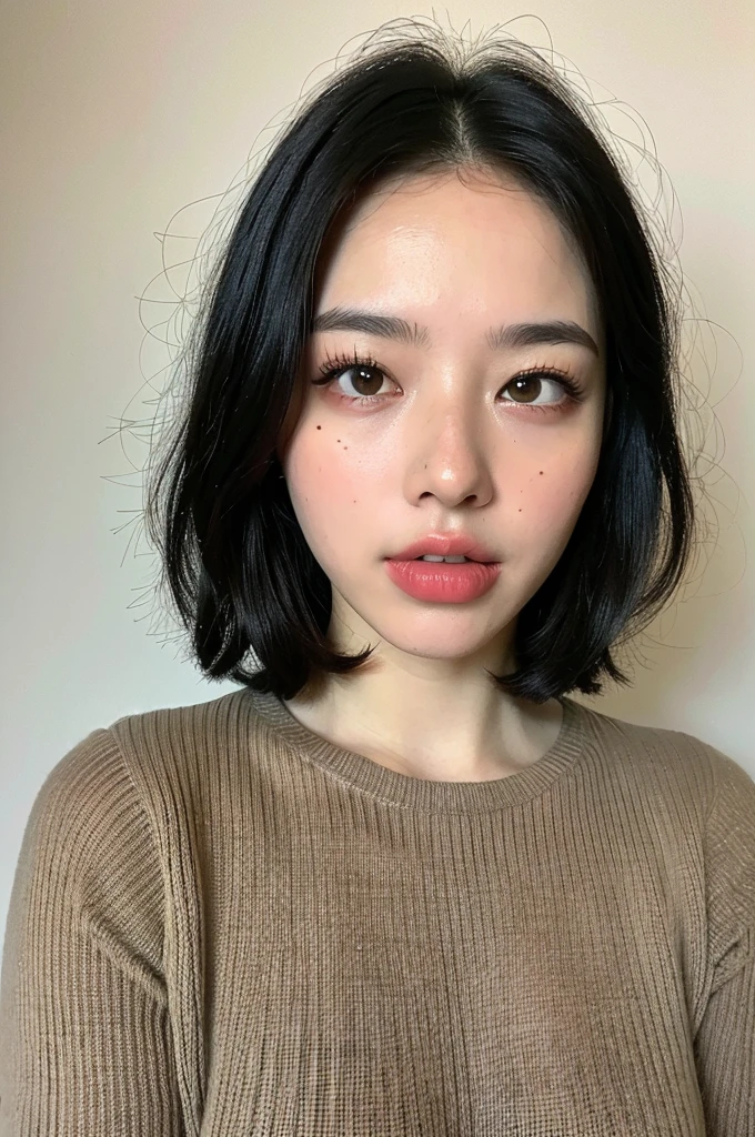 (masterpiece:1.3), (8k, Realistic, RAW Photos, Highest quality: 1.4), (One girl), Beautiful Face, (Realistic Face), (Black Hair, short hair:1.3), Beautiful hairstyle, Realistic eyes, Beautiful attention to detail, (Realistic Skin), Beautiful Skin, (sweater), Absurd, Charm, Ultra-high resolution, Ultra-realistic, Very detailed, Golden Ratio
