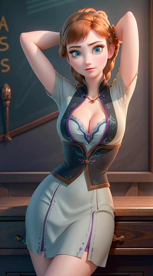Photo of Anna of Arendelle as a teacher, teacher, teacher clothes, Mini Dress, Disney Movies「Frozen」Anna, expensive and sexy, Great face, Perfect body, Provocative, Nice, Show off your breasts, Huge breasts, expensive, sexy legs, bursting Huge breasts, Wide Hips, Big Breasts, sexy, Huge breasts, Happy.