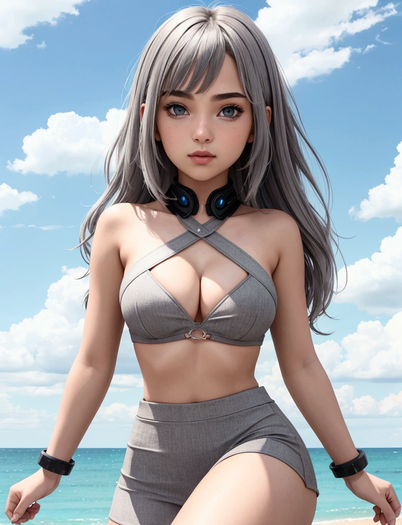 Best texture, high quality, ultra HD, 8K, sexy girl crop summer outfit grey background