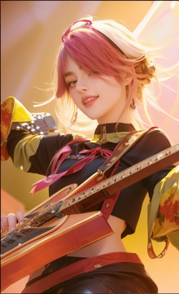 A girl holding a guitar