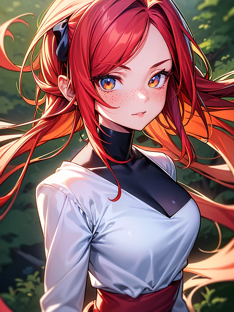 masterpiece, Highest quality, {Highest quality}, {{masterpiece}}, {High resolution}, concentrated, Anime Style, Woman cartoon closeup, Girl Design, Portraiture, Gisha, Anime Images, Long Hair, Redhead, Redhead, Straight eyes, Sophisticated and powerful appearance, exotic, expensive, freckles, Hilarious, Casual chic outfit, colorful, color  