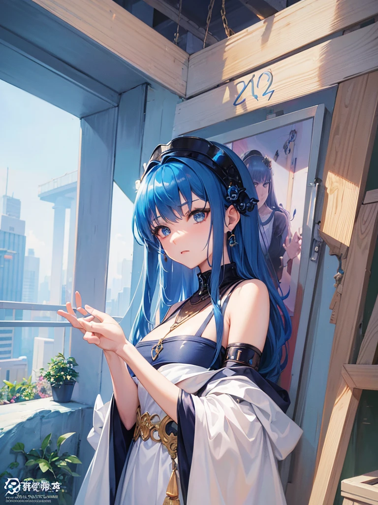 There is a woman with blue hair, Gwaiz style art, Gwaiz, Beautiful character drawings, Gwaiz in ArtStation Pixiv, Gwaiz in Pixiv ArtStation, Stunning Anime Face Portraits, Beautiful digital art, Vrop Rosdroze, Gwaiz Masterpiece, Detailed digital anime art  