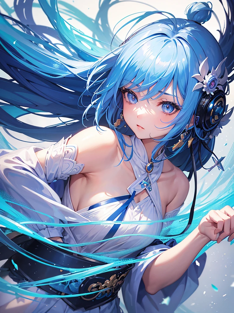 There is a woman with blue hair, Gwaiz style art, Gwaiz, Beautiful character drawings, Gwaiz in ArtStation Pixiv, Gwaiz in Pixiv ArtStation, Stunning Anime Face Portraits, Beautiful digital art, Vrop Rosdroze, Gwaiz Masterpiece, Detailed digital anime art