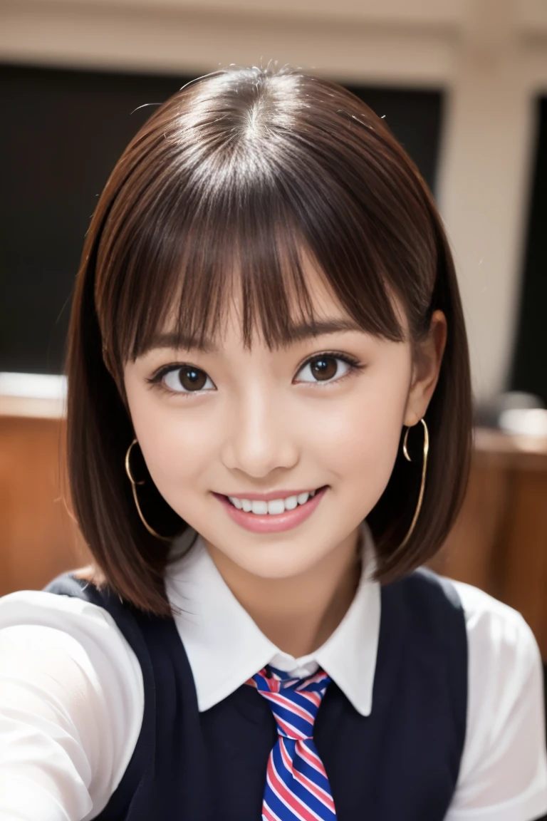 （masterpiece）、(Highest quality:1.5)、(Photorealistic:1.2)、(Surreal), (High resolution), (Realistic), (Post-processing),(Sharp focus), Sharp focus:1.2,Backlight, (Improvement of quality:1.4), (Narrow waist)、((Perfectly detailed five-fingered hands)),（Anatomically correct body）、((1 female:1.4))、Japanese、Realistic Skin、（Small chest：1.4）、Bust size is A cup、Pretty woman with perfect figure:1.4,(from the front:1.5), (Enhances the beauty of skin texture:1.1),No makeup、美しいBlack Hair、smile、Natural color lip、(Small Mouth:1.4)、The mouth is not open、Thick lips、(Oval Face)、Even bangs、Hide eyebrows with bangs、((33-year-old woman))、Bob Hair、Hair blowing in the wind, (Black Hair, Iris, Watery eyes, Shining Eyes, Bob cut hair, Small earrings,), Hair behind the ear、No makeup、(Drooping eyes)、(((One lovely woman)),((優しい大きなsmile)),(( Small breasts,Small breastsの谷間)),((((Plump Cheeks)))),very cute,(Baby Face),Raccoon face、 ((Dark interior with eye-catching neon lights、No window、Alcohol is displayed、Dark Room:1))(Photorealistic)、((Full Body Shot))(((I can see up to my ankles)))((Schoolgirl uniform、Medium Hair:1.4))、((Looking at the audience、smile))、((Unpack the box、Loose tie))