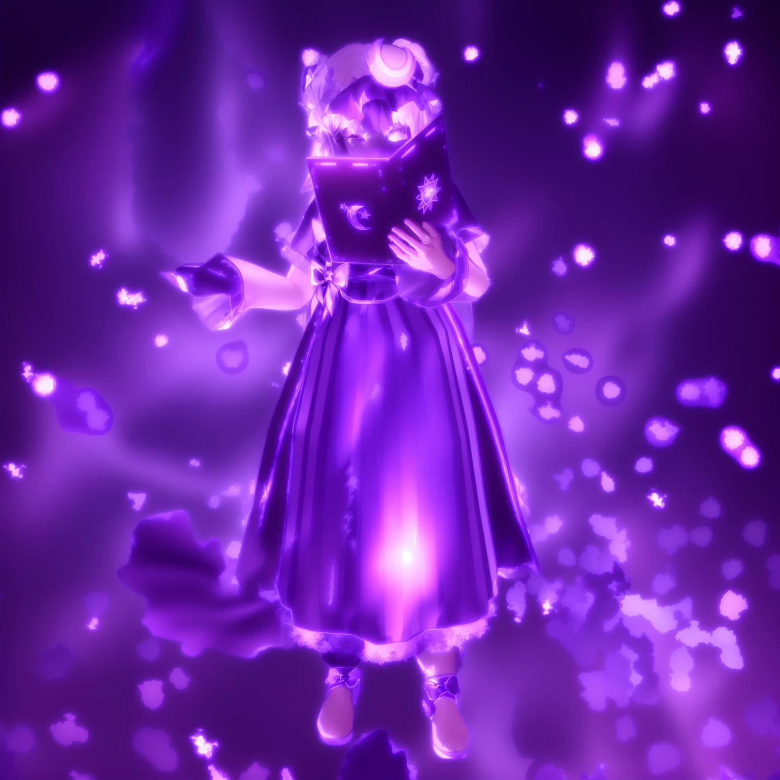 Anime girl in a purple dress and holding a purple wand in front of a blue background, sparkling Magical girl, Beautiful Celestial Magician, 壮大なMagical girlキャラクター,  Has magical powers, Favorite character, Wearing a wizard&#39;s robe full of stars, Female wizard casting a spell, From desire, Magical girl, Spell Casting Pose, style of Magical girl, clergyman