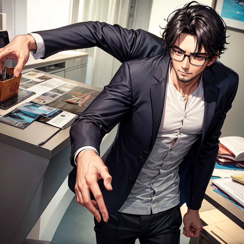 Handsome black haired man with glasses