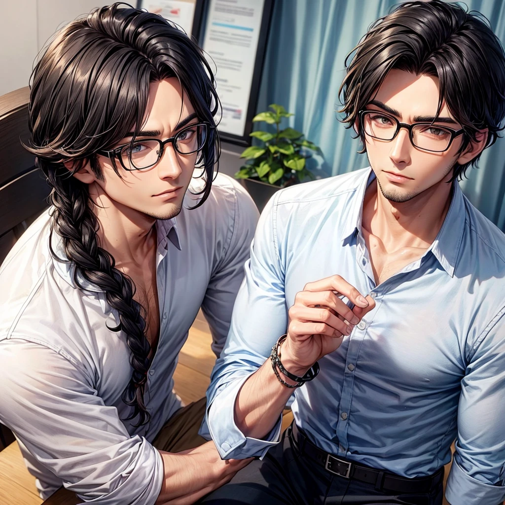 Handsome black haired man with glasses