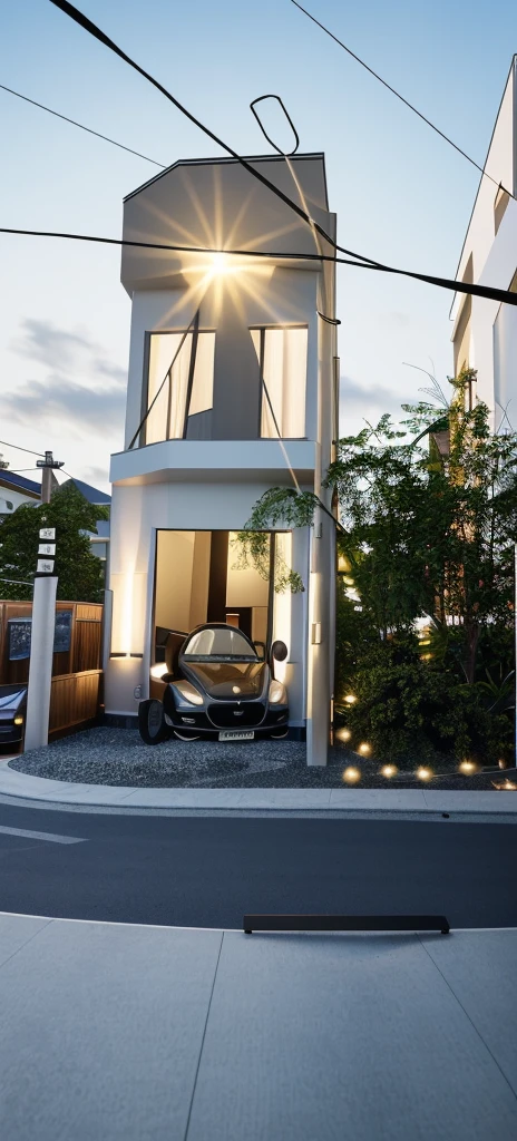 PLATFORM KTHOUSE, 1 morden villa,1large yard, 1 road runs in front of the house, (RAW photo, real, best quality, masterpiece:1.2), look morden minimalist, 1 road in front of the house, dynamic lighting:1.3, (hyper realistic, photo-realistic:1.2), high quality, (dark lighting:1.2), perfect lighting, archdaily, no human, light at 12 noon, light in door:1.2