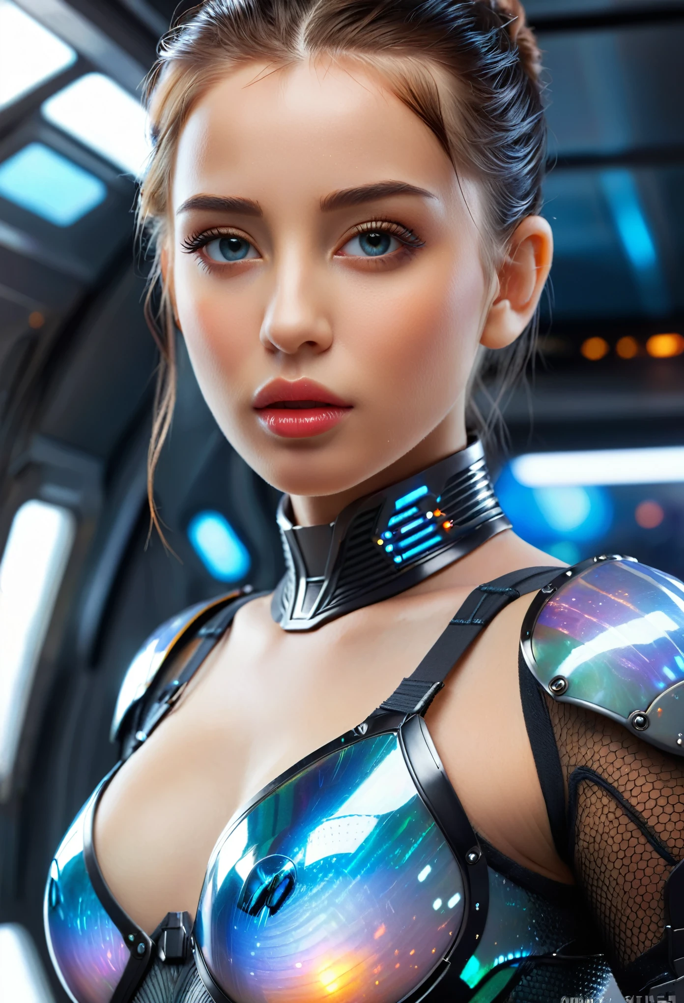 (best quality,4k,highres,masterpiece:1.2),ultra-detailed,(realistic,photorealistic:1.37), 1girl, (sci-fi futuristic transparent armor:1.4), sexy, expressive, ral-opal, on a spaceship, cameltoe, beautiful detailed eyes, beautiful detailed lips, extremely detailed face and eyes, long eyelashes, hkstyle, hair updo, , HDR, UHD, studio lighting, ultra-fine painting, sharp focus, physically-based rendering, extreme detail description, professional, vivid colors, bokeh, sci-fi, concept art