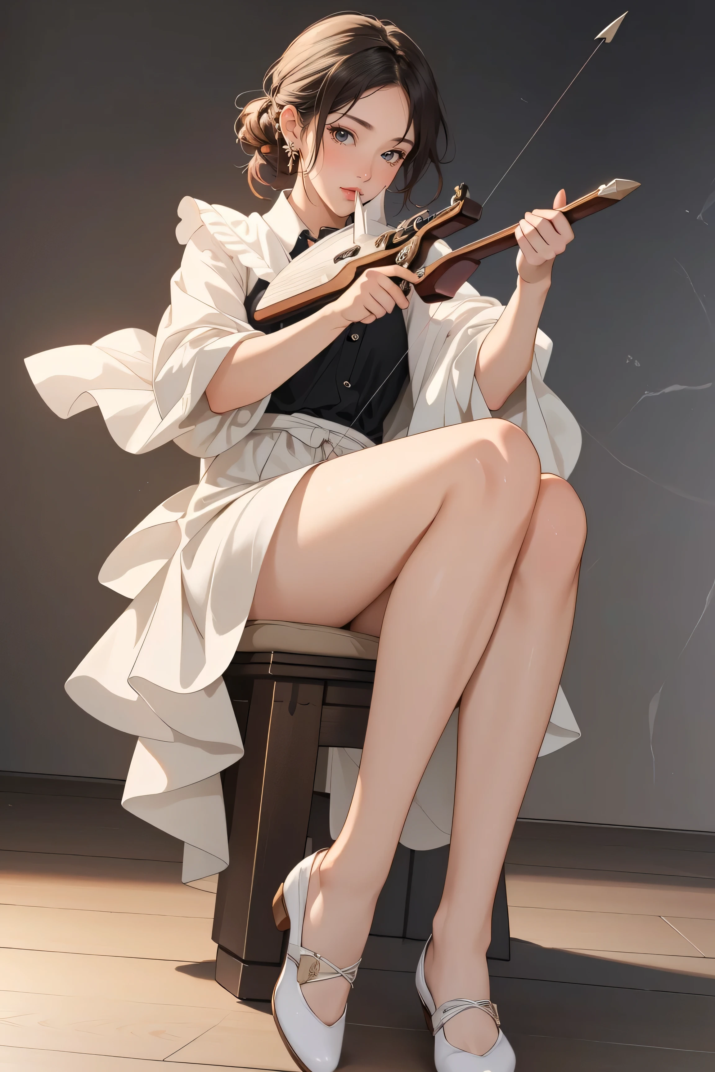 ((Masterpiece, top quality, high resolution)), ((highly detailed CG unified 8K wallpaper)), Cupid holding a bow, arrow tip heart-shaped, aiming at viewer, full body,