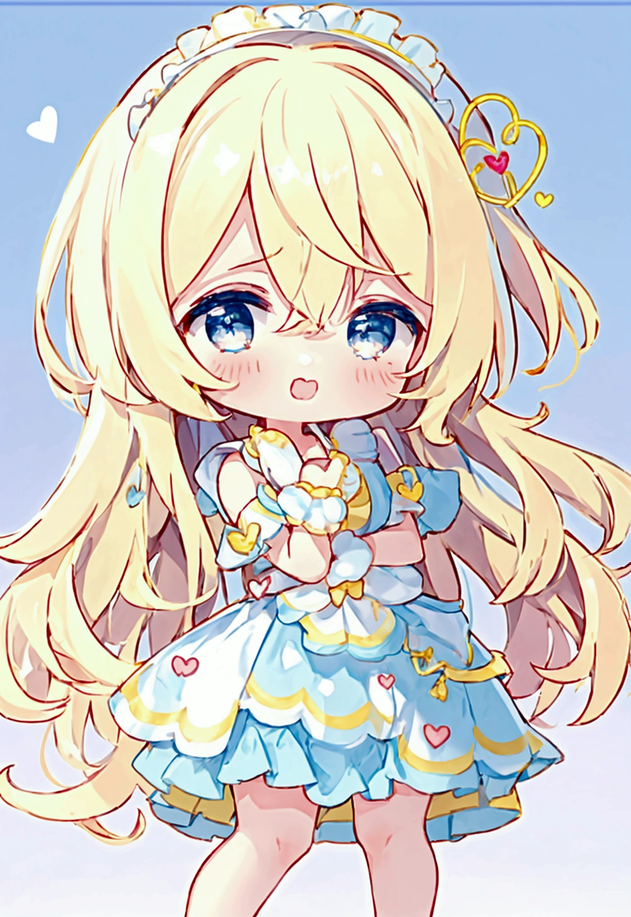 Cute style chibi girl, heart, soft, colorful, delicate, Expressive, texture, sharp, Yellow and Blue