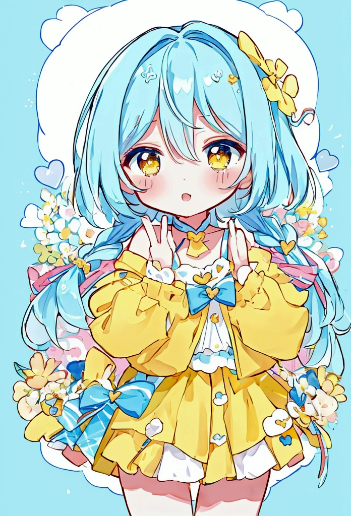 Cute style chibi girl, heart, soft, colorful, delicate, Expressive, texture, sharp, Yellow and Blue