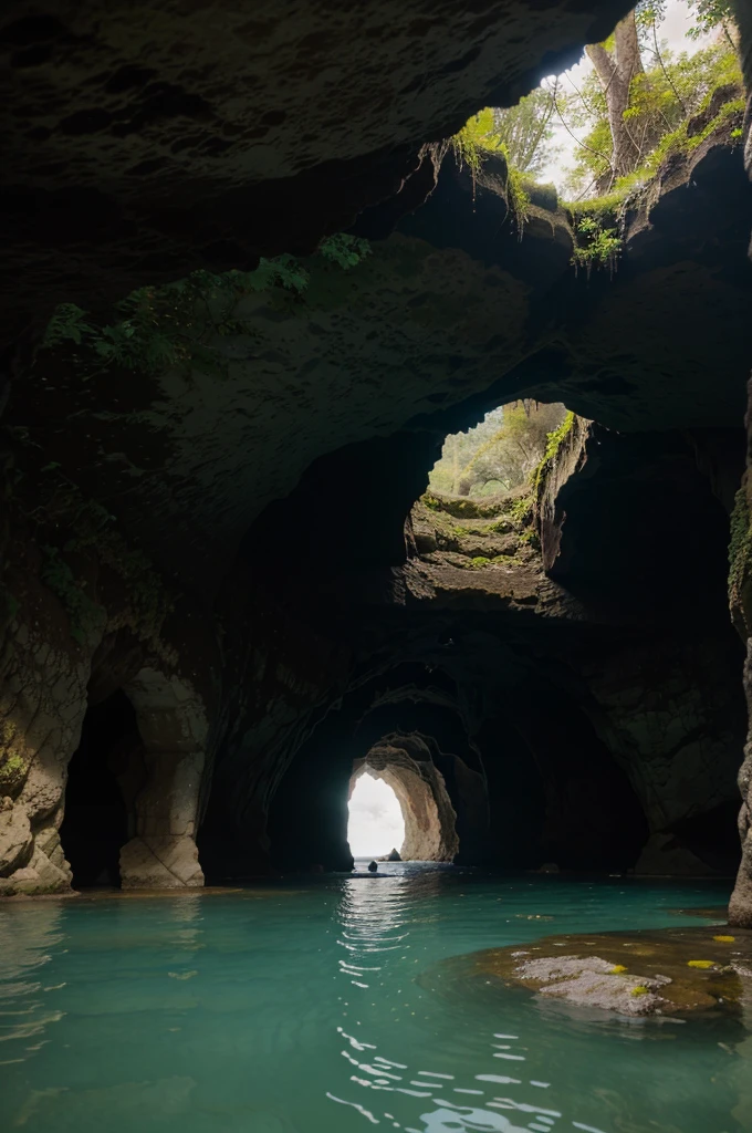 View of the entracne of the water cave, (grotto), view from the outside