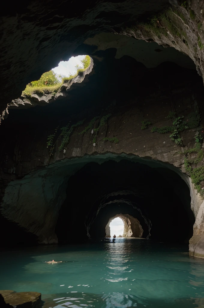 View of the entracne of the water cave, (grotto), view from the outside