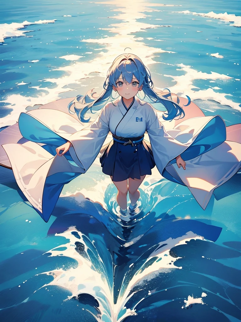 Woman walking on calm water, From above見下ろす構図, From above, Overlooking、From the top of your head