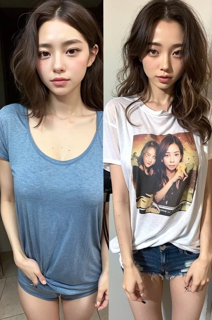21-year-old Japan woman、Torn and tattered T-shirt、Perfect hands, Brown Hair、Normal size breasts, Accurate, Anatomically correct, Very detailed, Advanced Details, high quality, 最high quality, High resolution, 16K, 8k, Long Hair,Watching、slim、barefoot、Disheveled Hair、Messy Hair、Curly Hair、Dirty body、Dirty T-shirt、Muddy body、Dirty underwear、Torn underwear