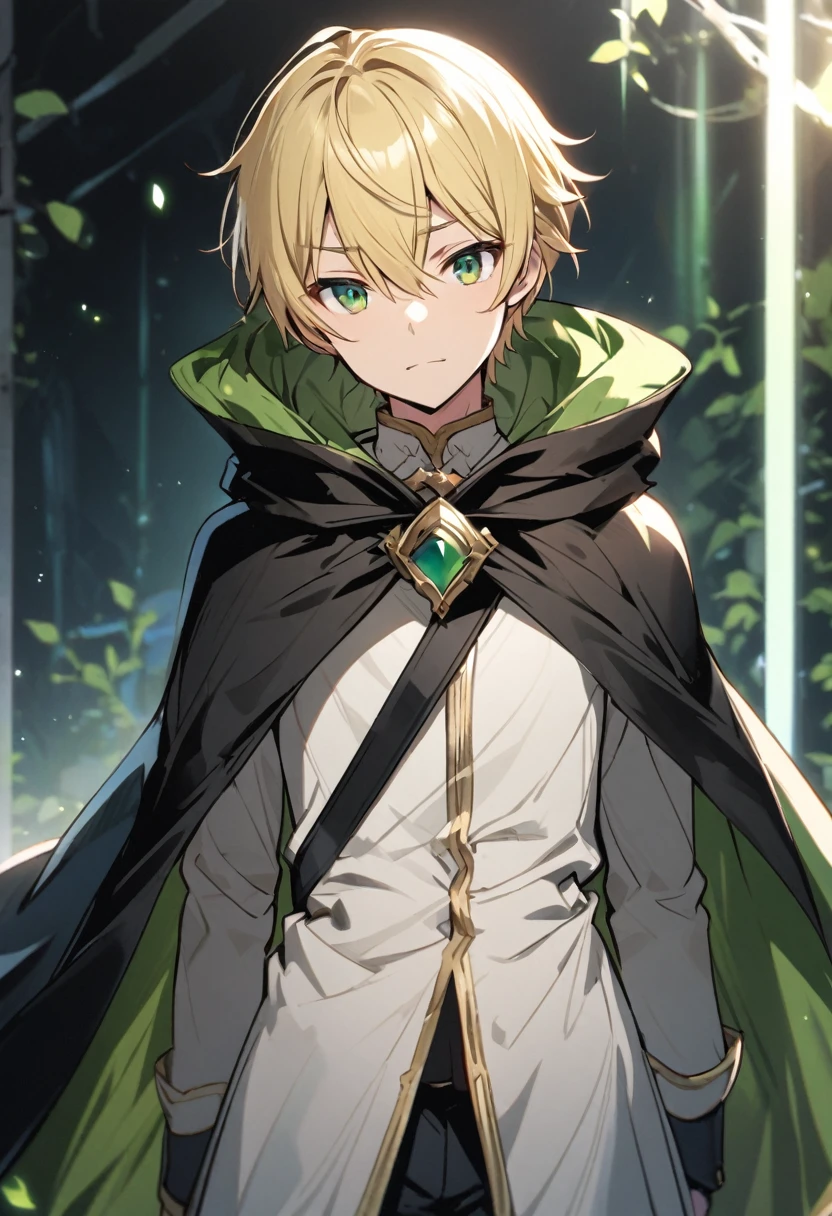 Boy with blonde hair, Green Eyes, with cape